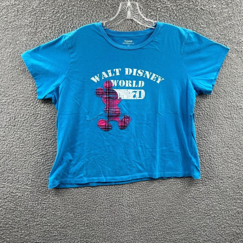 Mickey Mouse Womens Top 1X Blue Walt Disney World Patch Short Sleeve T Shirt‎